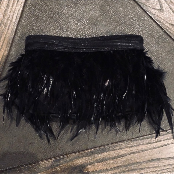 black feather clutch